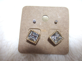 四角ラインストーン2セットピアス